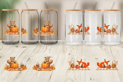 Glass Can Autumn Picnic Animals Sublimation artnoy 