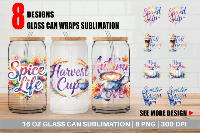 Glass Can Autumn Pumpkin Spice Quotes Sublimation artnoy 