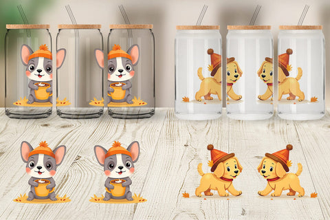 Glass Can Autumn Puppy Parade Sublimation artnoy 