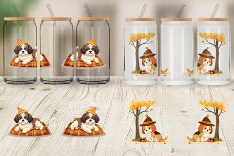 Glass Can Autumn Puppy Parade Sublimation artnoy 