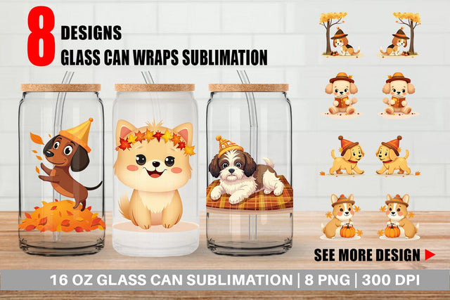 Glass Can Autumn Puppy Parade Sublimation artnoy 