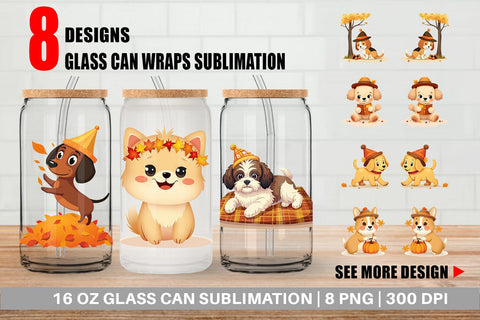 Glass Can Autumn Puppy Parade Sublimation artnoy 