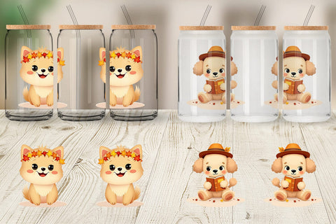 Glass Can Autumn Puppy Parade Sublimation artnoy 