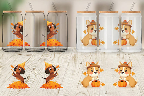 Glass Can Autumn Puppy Parade Sublimation artnoy 
