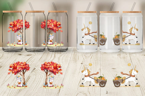 Glass Can Autumn Unicorn Whimsy Sublimation artnoy 