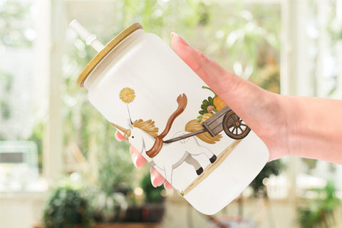 Glass Can Autumn Unicorn Whimsy Sublimation artnoy 