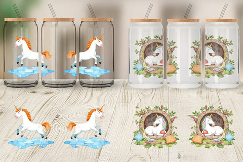 Glass Can Autumn Unicorn Whimsy Sublimation artnoy 