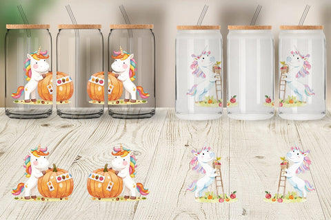 Glass Can Autumn Unicorn Whimsy Sublimation artnoy 