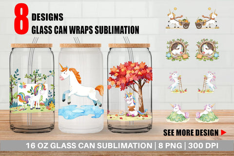 Glass Can Autumn Unicorn Whimsy Sublimation artnoy 