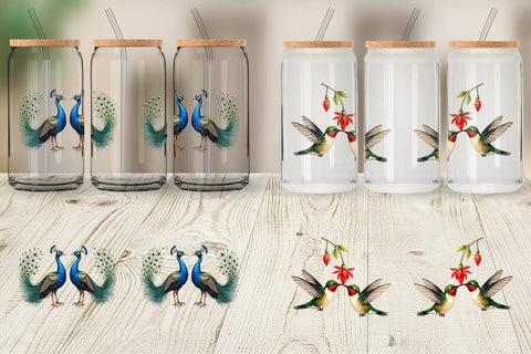 Glass Can Avian Affection Watercolor Bird Couples Sublimation artnoy 