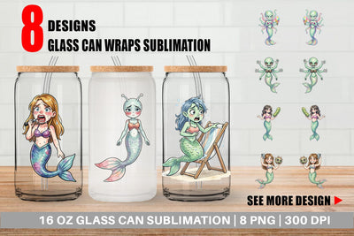 Glass Can Awkward Alien Mermaids Sublimation artnoy 