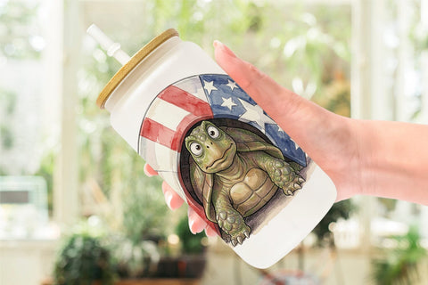 Glass Can Awkward Patriotic Animals Watercolor Sublimation artnoy 