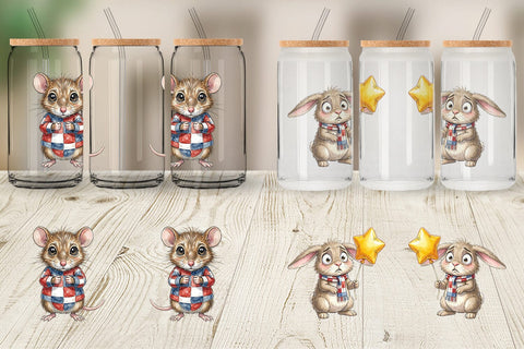 Glass Can Awkward Patriotic Animals Watercolor Sublimation artnoy 