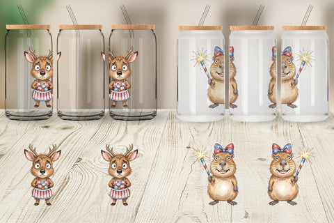 Glass Can Awkward Patriotic Animals Watercolor Sublimation artnoy 