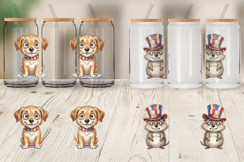 Glass Can Awkward Patriotic Animals Watercolor Sublimation artnoy 