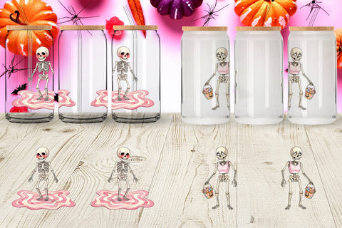 Glass Can Awkward Pink Skeleton Retro Watercolor Sublimation artnoy 