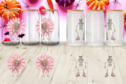 Glass Can Awkward Pink Skeleton Retro Watercolor Sublimation artnoy 