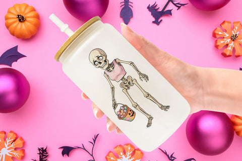Glass Can Awkward Pink Skeleton Retro Watercolor Sublimation artnoy 
