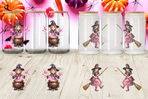 Glass Can Awkward Pink Witch Retro Watercolor Sublimation artnoy 