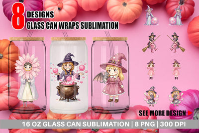 Glass Can Awkward Pink Witch Retro Watercolor Sublimation artnoy 