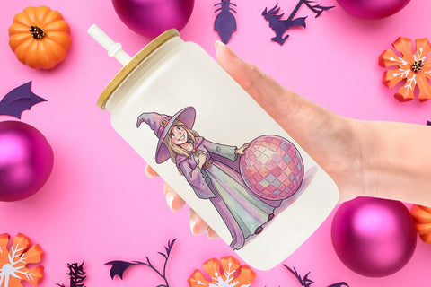 Glass Can Awkward Pink Witch Retro Watercolor Sublimation artnoy 