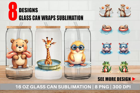 Glass Can Awkward Pool Animals Sublimation artnoy 