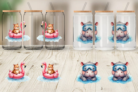 Glass Can Awkward Pool Animals Sublimation artnoy 