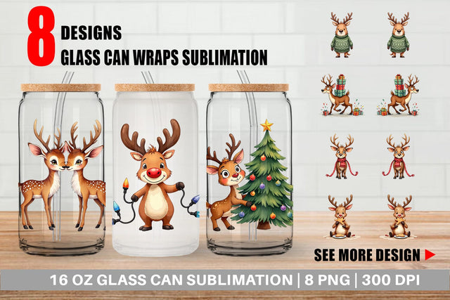 Glass Can Awkward Reindeer Academy Sublimation artnoy 