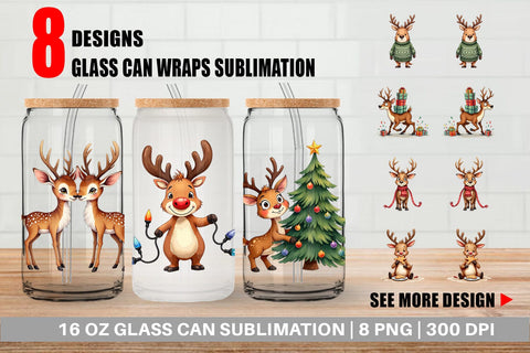 Glass Can Awkward Reindeer Academy Sublimation artnoy 