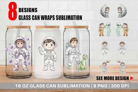 Glass Can Awkward Space Kid Watercolor Sublimation artnoy 