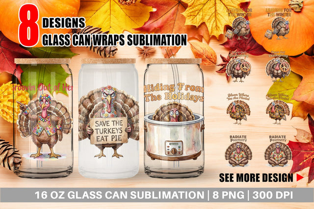 Glass Can Awkward Turkey Retro Watercolor Sublimation artnoy 