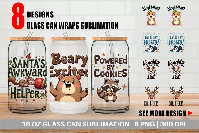 Glass Can Awkwardly Festive Critters: Ugly Cute Animal Quotes Sublimation artnoy 