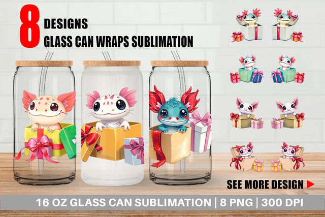 Glass Can Axolotl Gift Sublimation artnoy 