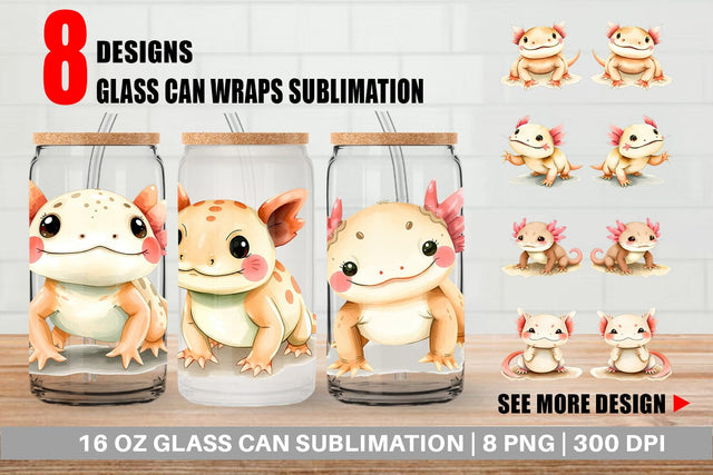 Glass Can Axolotl Wildlife Sublimation artnoy 