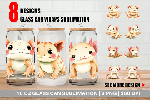 Glass Can Axolotl Wildlife Sublimation artnoy 