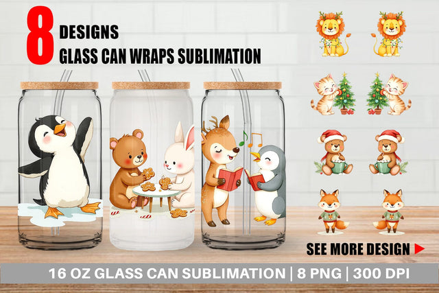 Glass Can Baby Christmas Animals Sublimation artnoy 