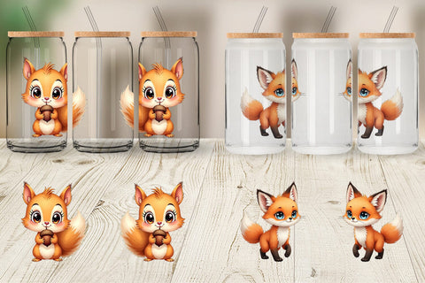 Glass Can Baby Forest Animals Winter Watercolor Sublimation artnoy 