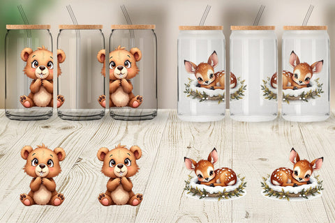 Glass Can Baby Forest Animals Winter Watercolor Sublimation artnoy 
