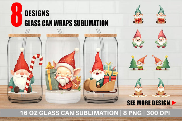 Glass Can Baby Gnome Christmas Sublimation artnoy 