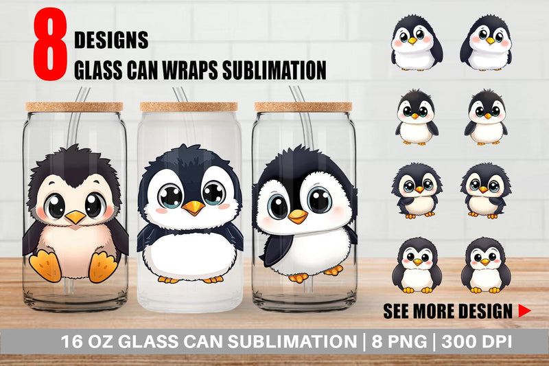 Glass Can Baby Penguin Sublimation artnoy 