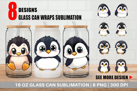 Glass Can Baby Penguin Sublimation artnoy 