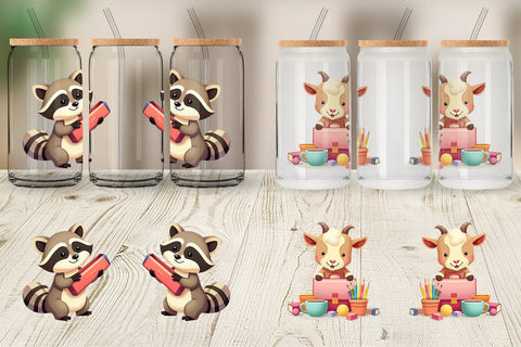 Glass Can Back to School Animals Sublimation artnoy 