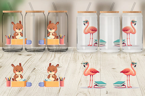 Glass Can Back to School Animals Sublimation artnoy 