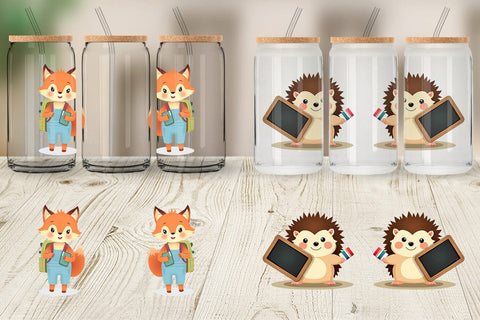 Glass Can Back to School Animals Sublimation artnoy 