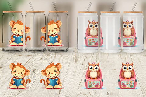 Glass Can Back to School Animals Sublimation artnoy 