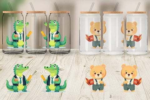 Glass Can Back to School Animals Sublimation artnoy 
