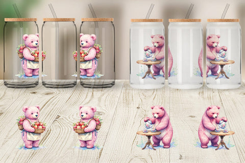 Glass Can Baking Mama Bear Watercolor Sublimation artnoy 