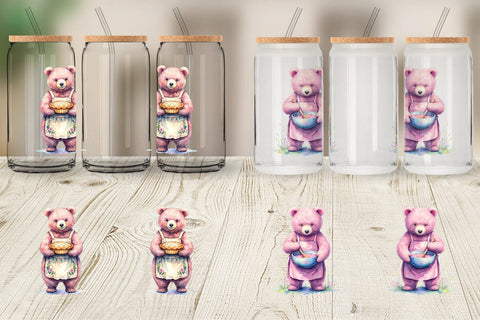 Glass Can Baking Mama Bear Watercolor Sublimation artnoy 