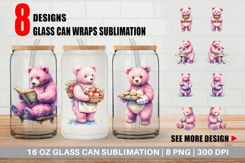 Glass Can Baking Mama Bear Watercolor Sublimation artnoy 