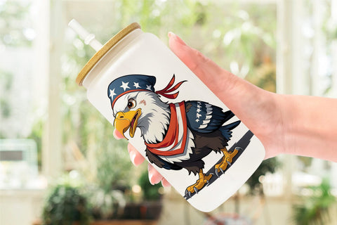 Glass Can Bald Eagle 4th of July Sublimation artnoy 